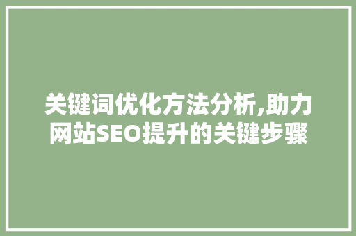 关键词优化方法分析,助力网站SEO提升的关键步骤
