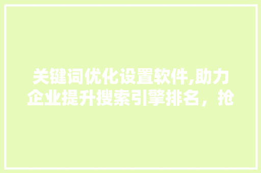 关键词优化设置软件,助力企业提升搜索引擎排名，抢占市场先机