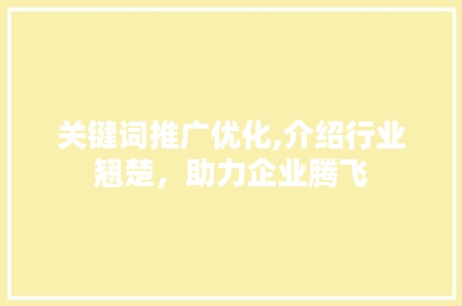 关键词推广优化,介绍行业翘楚，助力企业腾飞