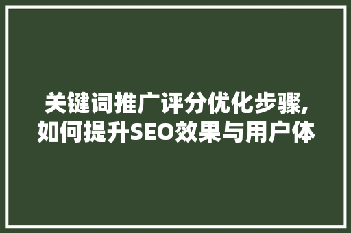 关键词推广评分优化步骤,如何提升SEO效果与用户体验