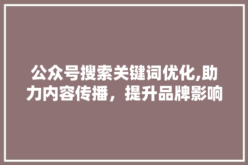 公众号搜索关键词优化,助力内容传播，提升品牌影响力