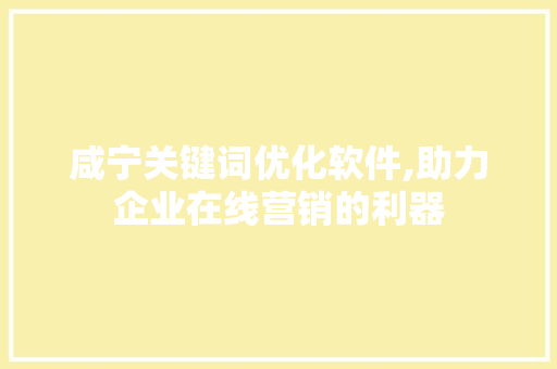 咸宁关键词优化软件,助力企业在线营销的利器