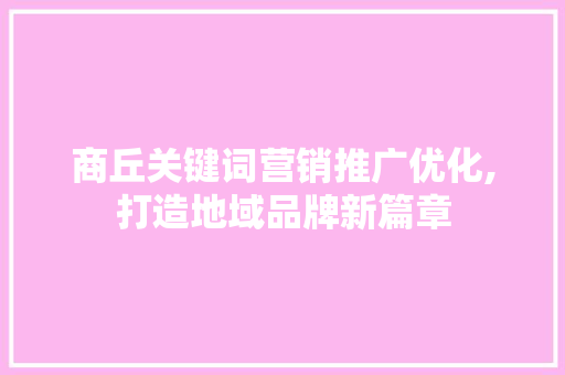 商丘关键词营销推广优化,打造地域品牌新篇章