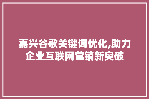 嘉兴谷歌关键词优化,助力企业互联网营销新突破