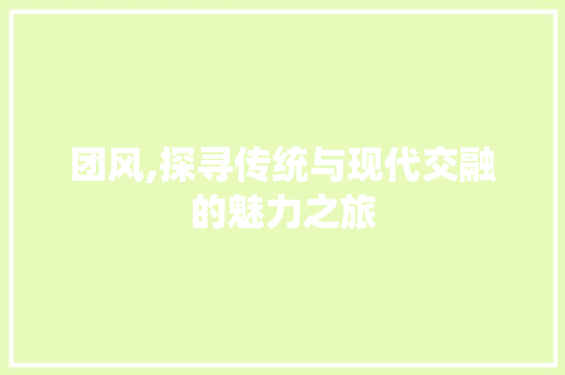 团风,探寻传统与现代交融的魅力之旅