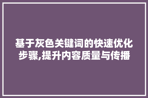 基于灰色关键词的快速优化步骤,提升内容质量与传播力的秘密武器