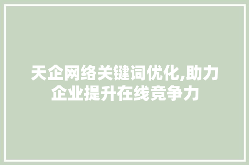 天企网络关键词优化,助力企业提升在线竞争力