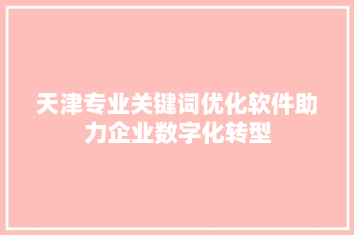 天津专业关键词优化软件助力企业数字化转型