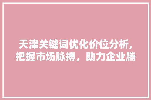 天津关键词优化价位分析,把握市场脉搏，助力企业腾飞