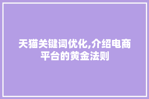 天猫关键词优化,介绍电商平台的黄金法则
