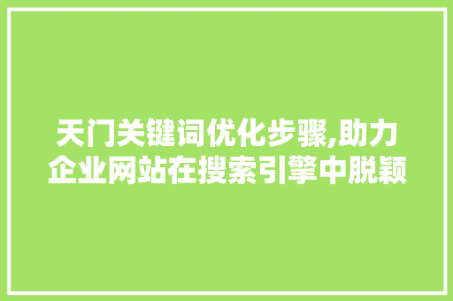 天门关键词优化步骤,助力企业网站在搜索引擎中脱颖而出