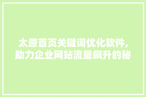 太原首页关键词优化软件,助力企业网站流量飙升的秘密武器
