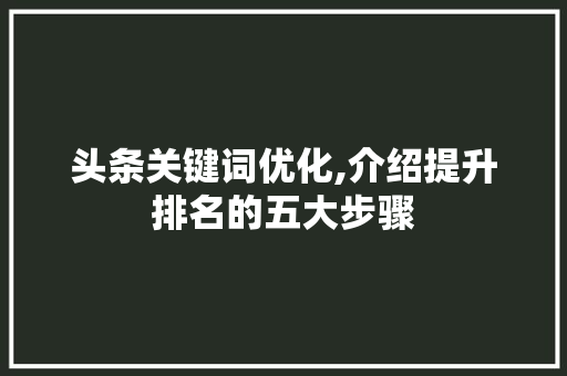 头条关键词优化,介绍提升排名的五大步骤