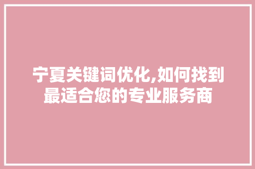 宁夏关键词优化,如何找到最适合您的专业服务商