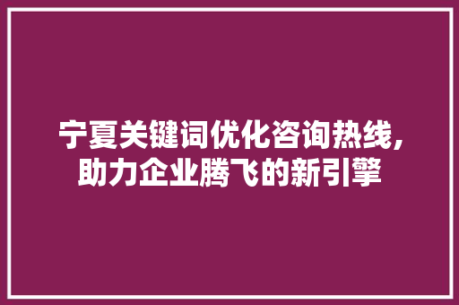 宁夏关键词优化咨询热线,助力企业腾飞的新引擎