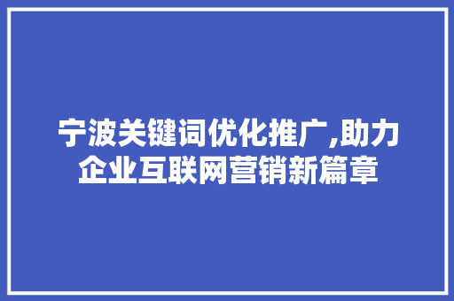 宁波关键词优化推广,助力企业互联网营销新篇章