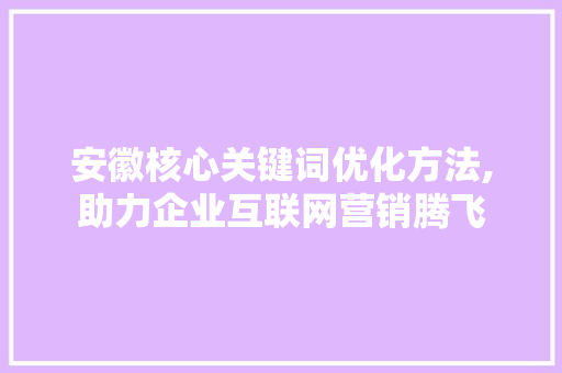 安徽核心关键词优化方法,助力企业互联网营销腾飞
