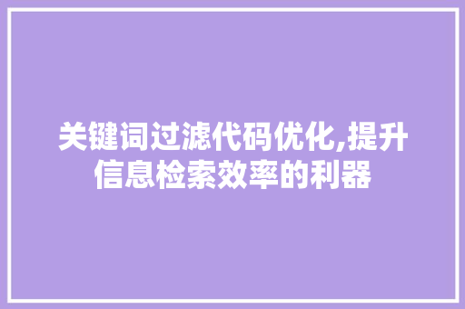 关键词过滤代码优化,提升信息检索效率的利器