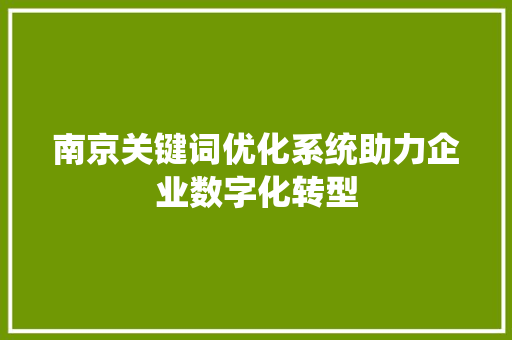 南京关键词优化系统助力企业数字化转型
