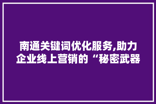 南通关键词优化服务,助力企业线上营销的“秘密武器”