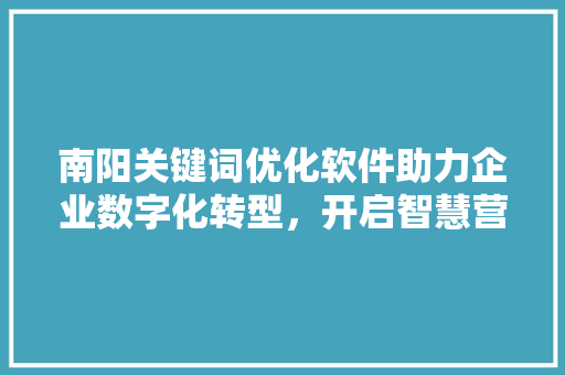 南阳关键词优化软件助力企业数字化转型，开启智慧营销新篇章