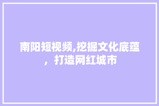南阳短视频,挖掘文化底蕴，打造网红城市