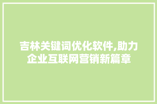 吉林关键词优化软件,助力企业互联网营销新篇章