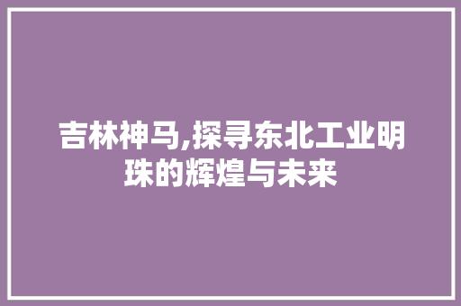吉林神马,探寻东北工业明珠的辉煌与未来