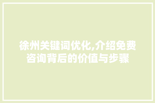 徐州关键词优化,介绍免费咨询背后的价值与步骤