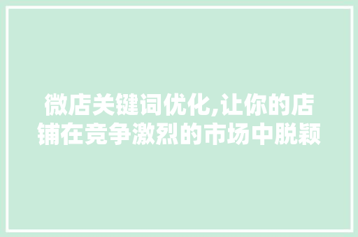 微店关键词优化,让你的店铺在竞争激烈的市场中脱颖而出