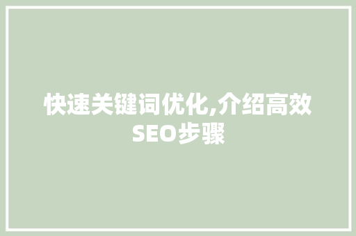 快速关键词优化,介绍高效SEO步骤