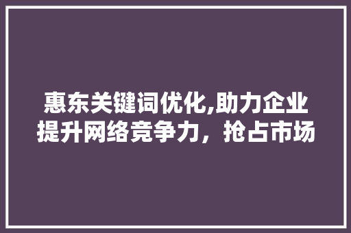 惠东关键词优化,助力企业提升网络竞争力，抢占市场先机