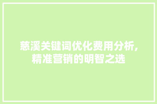 慈溪关键词优化费用分析,精准营销的明智之选