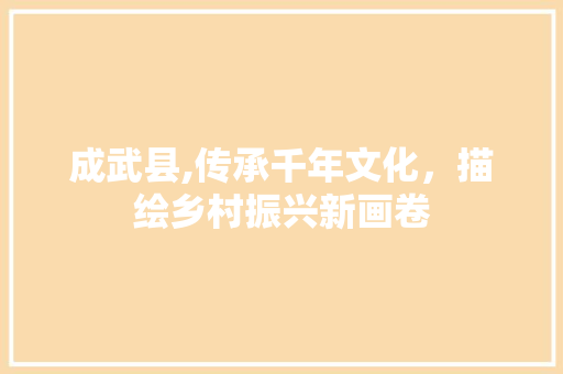 成武县,传承千年文化，描绘乡村振兴新画卷