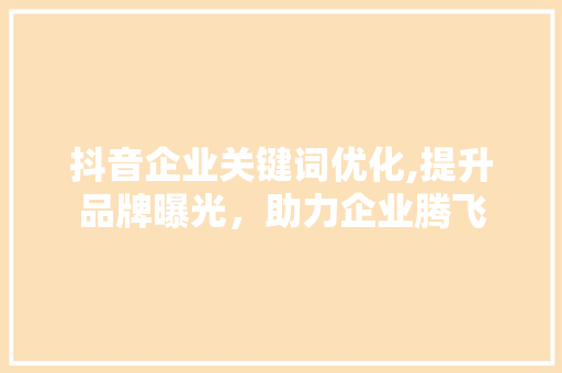 抖音企业关键词优化,提升品牌曝光，助力企业腾飞