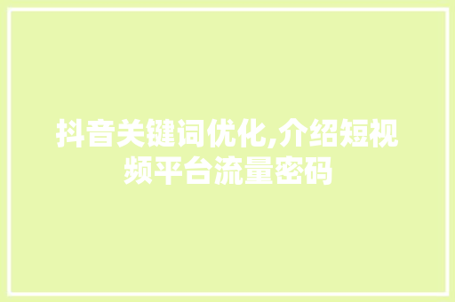 抖音关键词优化,介绍短视频平台流量密码