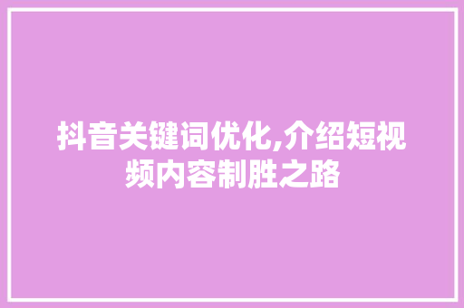 抖音关键词优化,介绍短视频内容制胜之路