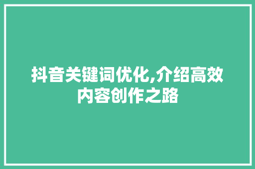 抖音关键词优化,介绍高效内容创作之路