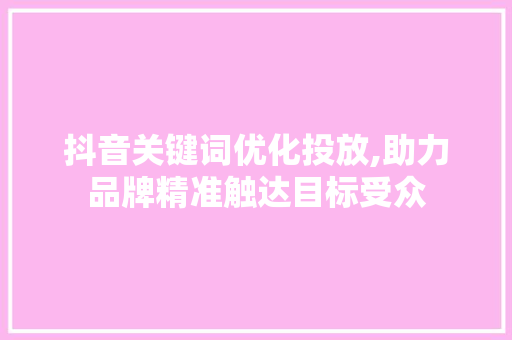 抖音关键词优化投放,助力品牌精准触达目标受众