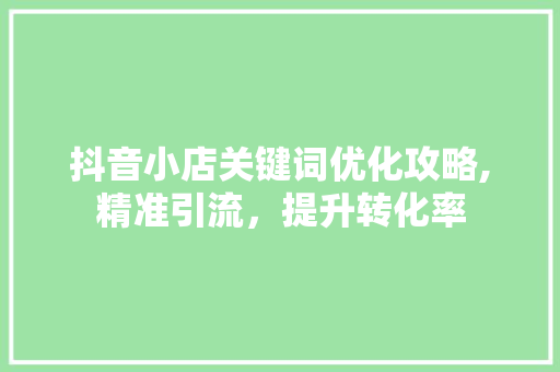 抖音小店关键词优化攻略,精准引流，提升转化率