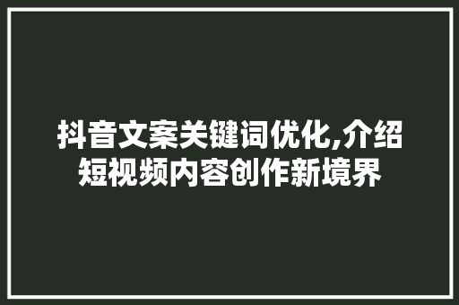 抖音文案关键词优化,介绍短视频内容创作新境界