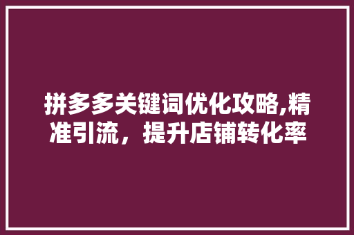 拼多多关键词优化攻略,精准引流，提升店铺转化率