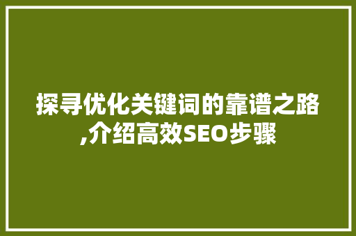 探寻优化关键词的靠谱之路,介绍高效SEO步骤