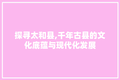 探寻太和县,千年古县的文化底蕴与现代化发展