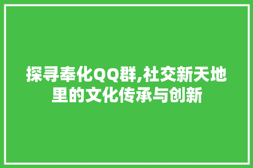 探寻奉化QQ群,社交新天地里的文化传承与创新