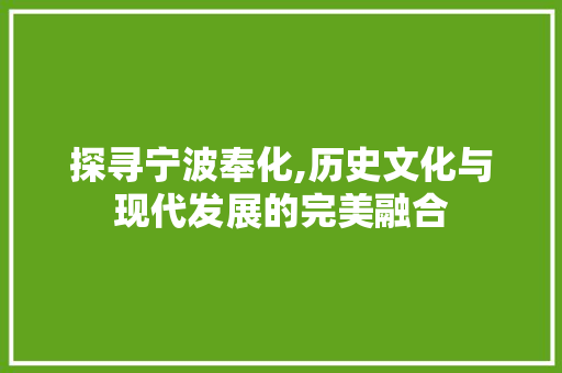 探寻宁波奉化,历史文化与现代发展的完美融合