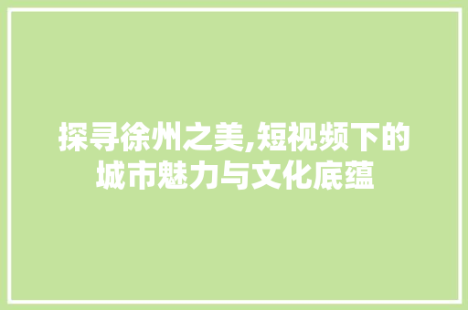 探寻徐州之美,短视频下的城市魅力与文化底蕴