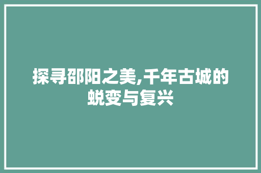 探寻邵阳之美,千年古城的蜕变与复兴