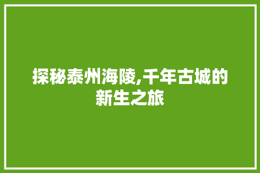 探秘泰州海陵,千年古城的新生之旅