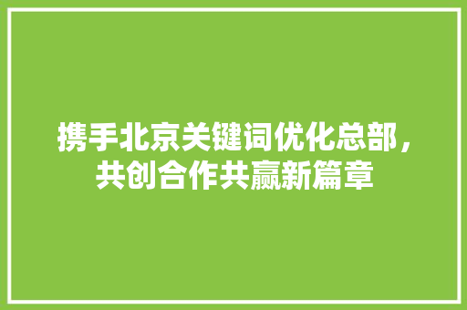 携手北京关键词优化总部，共创合作共赢新篇章